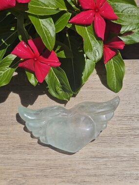 Carved Winged Crystal Heart Green Fluorite